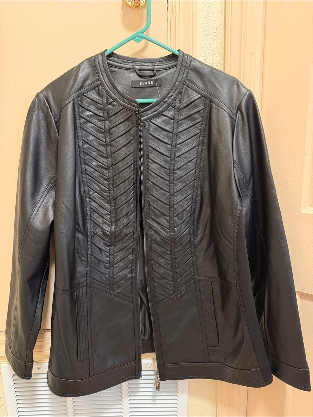 Evans Black Quilted Faux Leather Jacket for Women size 20